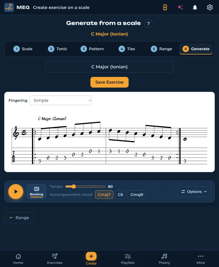 MEG: scale exercise with guitar tablature